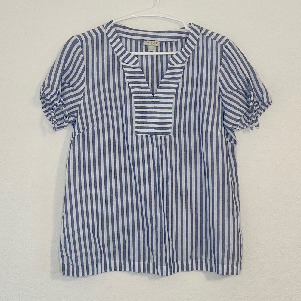 Talbots, "Sailboat Striped" Tie-Sleeve Top, Size P - Picture 11 of 11